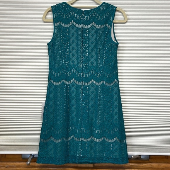 Adrianna Papell NWT Teal Green Sleeveless Lace Shift Dress Size 2P - Picture 8 of 12